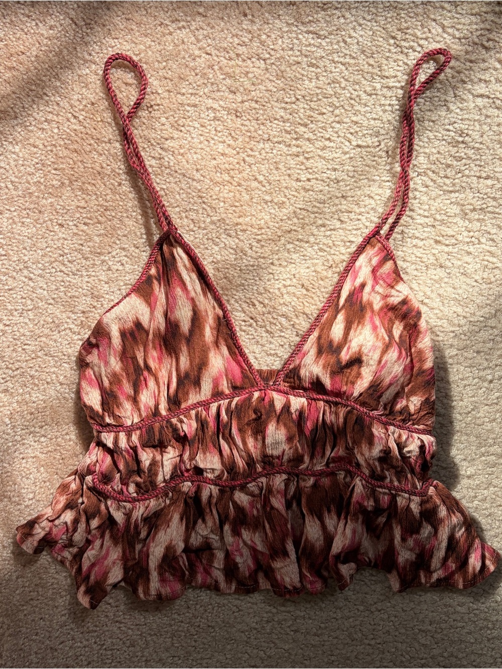 y2k tie dye ruffle cheetah babydoll pink brown boho